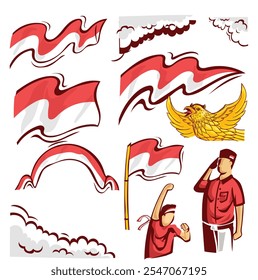 Ilustración dibujada a mano del 77º día de la independencia de Indonesia 