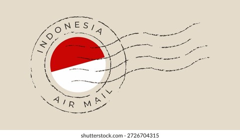Indonesian air mail postmark featuring the national flag, a vector illustration for travel and correspondence with a vintage grunge mood..