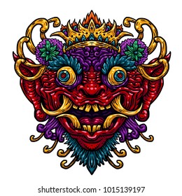 Indonesian Bali mask. Mythological Balinese art. Vector illustration isolated on the white background