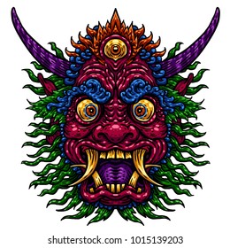 Indonesian Bali mask. Mythological Balinese art. Vector illustration isolated on the white background