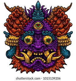 Indonesian Bali mask. Mythological Balinese art. Vector illustration isolated on the white background