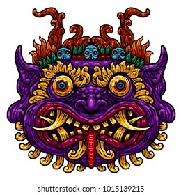 Indonesian Bali mask. Mythological Balinese art. Vector illustration isolated on the white background