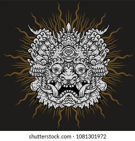 Indonesian Bali mask. Mythological Balinese art. Vector illustration isolated on the gray background EPS 10 format