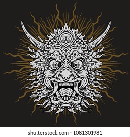 Indonesian Bali mask. Mythological Balinese art. Vector illustration isolated on the gray background EPS 10 format