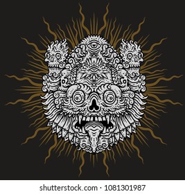 Indonesian Bali mask. Mythological Balinese art. Vector illustration isolated on the gray background EPS 10 format