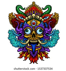 Indonesian Bali mask. Mythological Balinese art. Vector illustration isolated on the white background