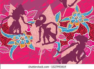 Indonesian batik designs with flora and puppet motifs