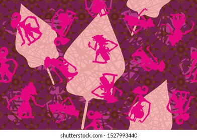 Indonesian batik designs with flora and puppet motifs