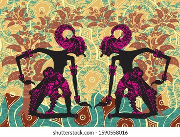 Indonesian batik designs with puppet motifs combined with plant patterns