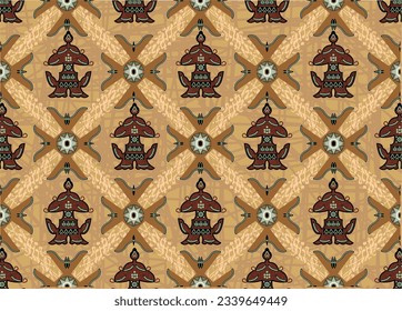 Batik indonesio, técnica de teñido con cera aplicada a la tela. Desarrollo de motivos de Sidomukti con varios colores