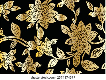 Indonesian Batik, exclusive floral motif, coloring applied to fabric, this technique originates from Indonesia. Batik is made by drawing dots and lines