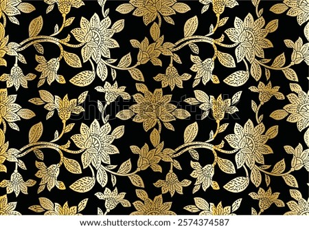 Indonesian Batik, exclusive floral motif, coloring applied to fabric, this technique originates from Indonesia. Batik is made by drawing dots and lines