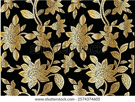 Indonesian Batik, exclusive floral motif, coloring applied to fabric, this technique originates from Indonesia. Batik is made by drawing dots and lines