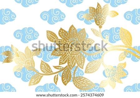 Indonesian Batik, exclusive floral motif, coloring applied to fabric, this technique originates from Indonesia. Batik is made by drawing dots and lines