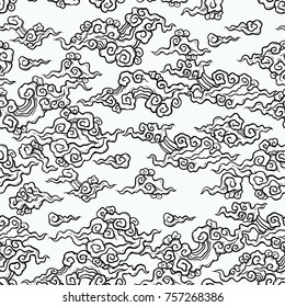 Indonesian batik mega cloud decoration seamless pattern line art 