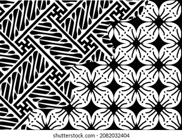 Indonesian batik motif black and white  with a very distinctive pattern. Exclusive vector for design