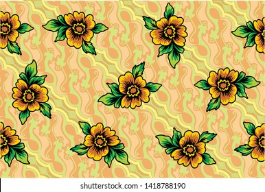 
Indonesian batik motif design with floral main objects