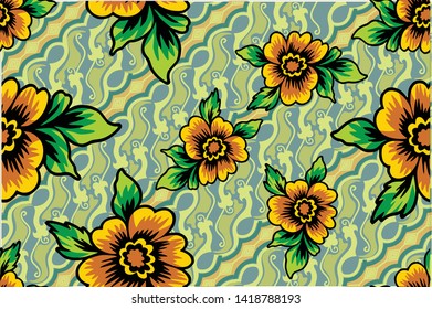 
Indonesian batik motif design with floral main objects