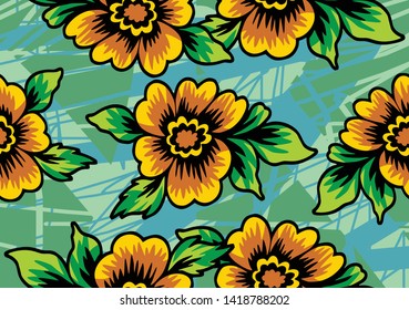 
Indonesian batik motif design with floral main objects