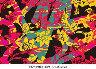 
Indonesian batik motif design, with a very unique abstract floral pattern, with modern color