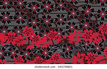 Indonesian Batik Motif Diagonal and Abstract Repeating Pattern in Red, Black and White