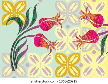 Motivo de batik indonesio con un patrón repetitivo y un patrón de planta muy distintivo. EPS vectorial 10