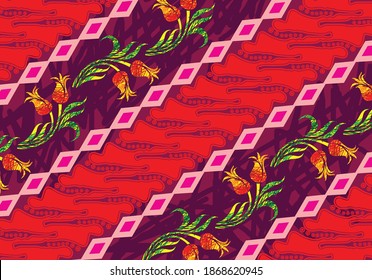 Indonesian batik motif with a repetitive pattern and a very distinctive plant pattern. Vector EPS 10