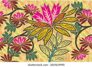 Indonesian batik motif with a very distinctive plant pattern, Vector EPS 10