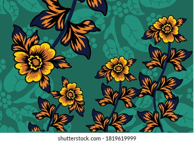Indonesian batik motif with a very distinctive plant pattern, Vector EPS 10
