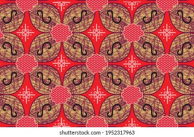 Indonesian Batik Motif: very distinctive, with coloring applied to all fabrics, this technique originates from Indonesia.