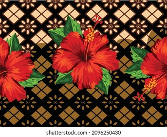 Indonesian batik motif with a very distinctive Tropical flowers pattern. Exclusive vector for design