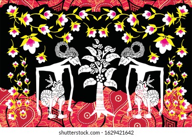 
Indonesian batik motifs by displaying a very unique shadow puppet silhouette, with modern colors
