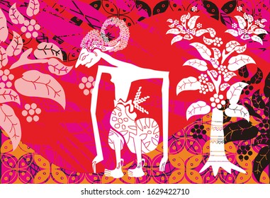 Indonesian batik motifs by displaying a very unique shadow puppet silhouette, with modern colors