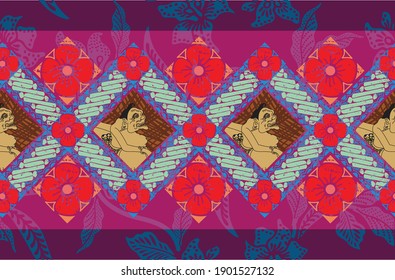 Indonesian batik motifs by displaying a very distinctive wayang kulit silhouette figure