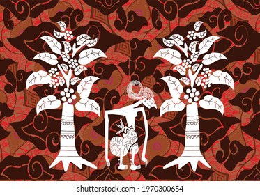 
Indonesian batik motifs by displaying a very distinctive wayang kulit silhouette figure