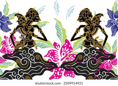 Indonesian batik motifs by displaying a very distinctive wayang kulit silhouette figure