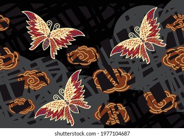 Indonesian batik motifs with flora and fauna patterns that are very distinctive and exclusive. vector EPS 10