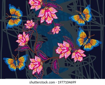 Indonesian batik motifs with flora and fauna patterns that are very distinctive and exclusive. vector EPS 10