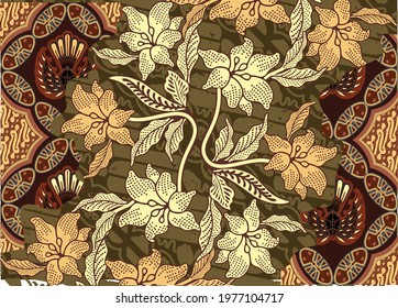 Indonesian batik motifs with flora and fauna patterns that are very distinctive and exclusive. vector EPS 10