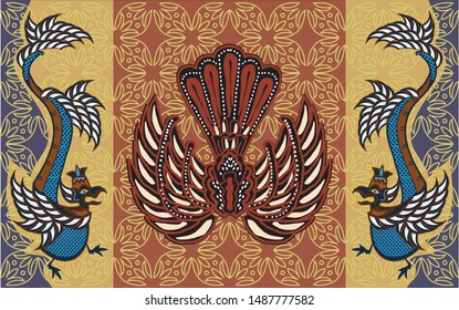 
Indonesian batik motifs with a pattern of a combination of flora, fauna and fields that are very typical fields