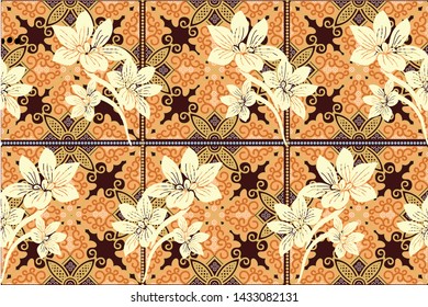 Indonesian batik motifs with patterns of repetition of very distinctive plant shapes