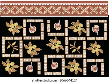Indonesian batik motifs in the style of Maluku Island with very distinctive nutmeg, clove, and traditional motifs. Exclusive vector for design 
