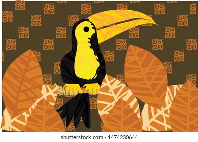 Indonesian batik motifs with toucan objects combined with very distinctive plant patterns
