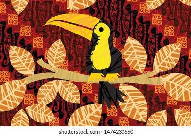 Indonesian batik motifs with toucan objects combined with very distinctive plant patterns