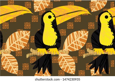Indonesian batik motifs with toucan objects combined with very distinctive plant patterns
