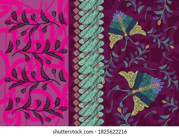 Indonesian batik motifs with unique butterfly and plant patterns