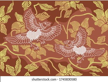 Indonesian batik motifs with unique flora and fauna patterns. Batik is a wax coloring technique applied to fabric, this technique originates from Indonesia. Design, Vector
