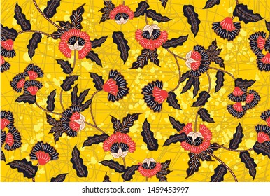 
Indonesian batik motifs with very distinct plant and flower patterns