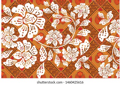 
Indonesian batik motifs with very distinct plant and flower patterns