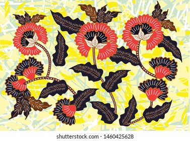 
Indonesian batik motifs with very distinct plant and flower patterns